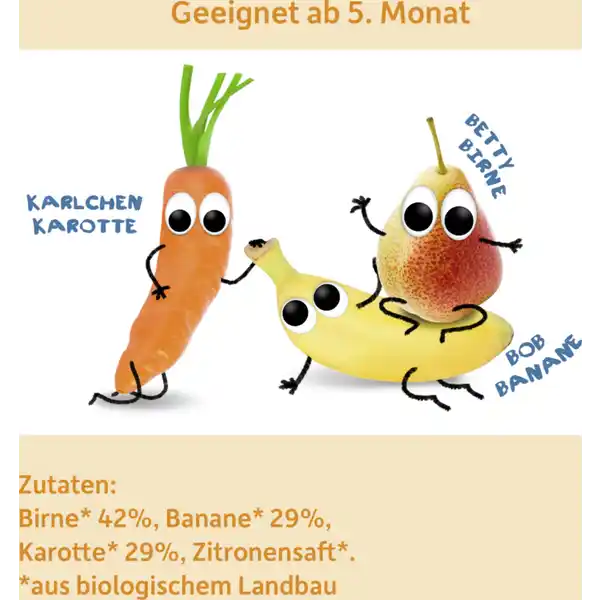 Bio Babybrei Birne, Banane & Karotte