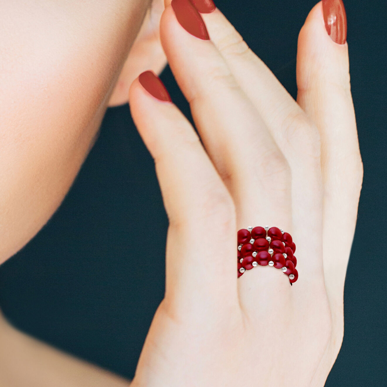 Mitzuko Bague Trois Rangs Perles d'Eau Douce multicouleurs