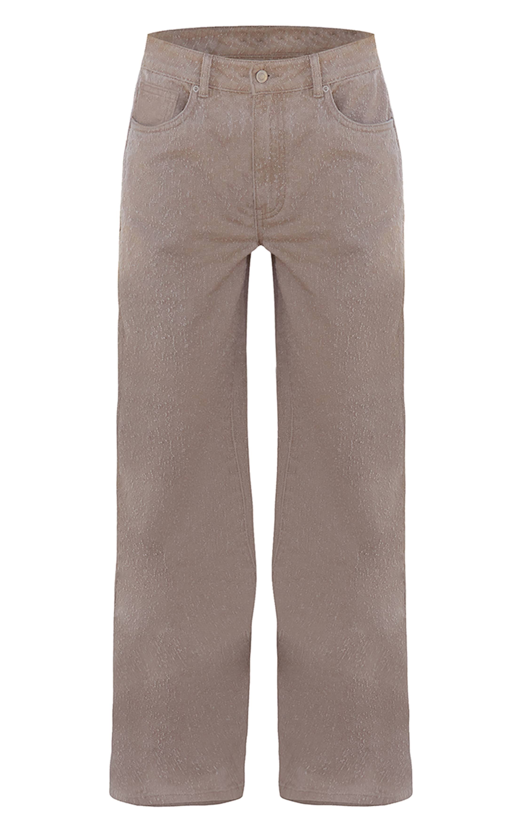 Beige Jean Jambe Large Taille Haute En Denim Bouclé