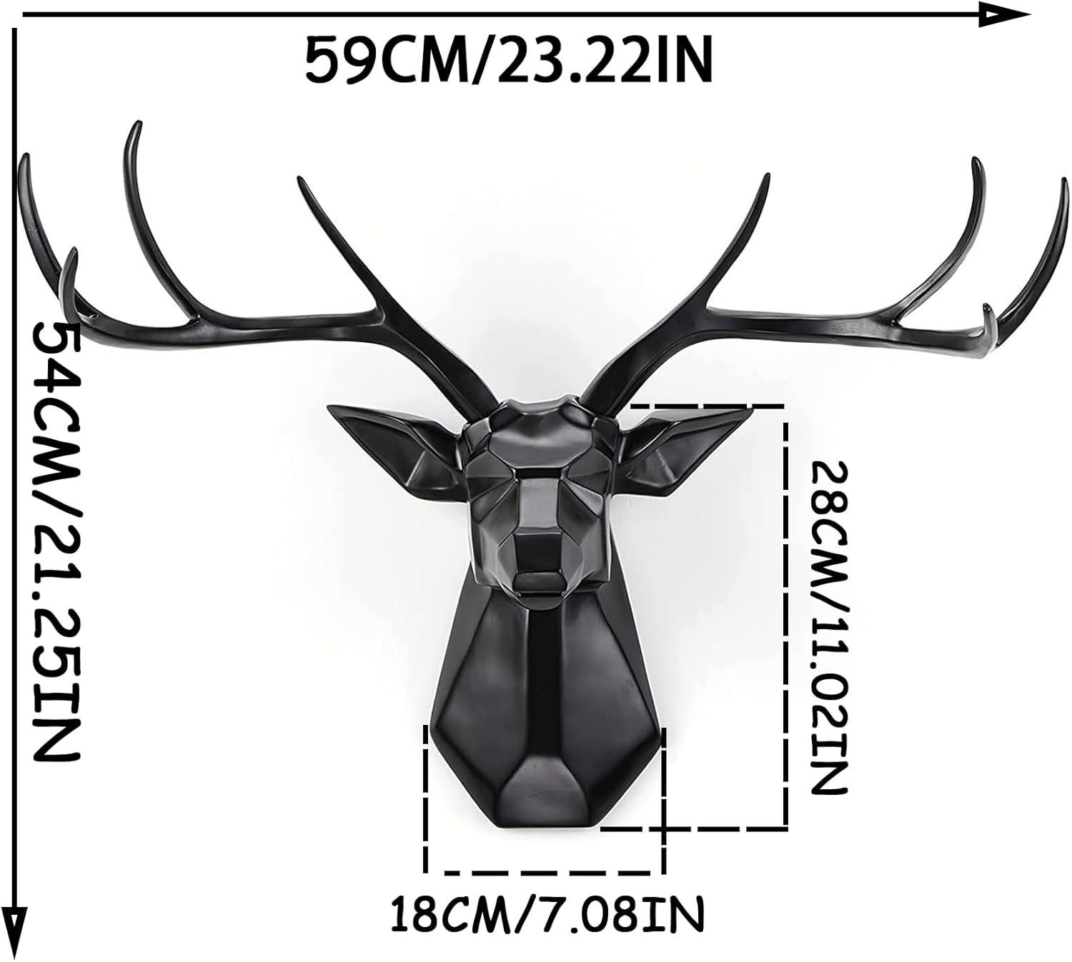 Hirschkopf Geweih Wanddeko Harz Hirschgeweih deko Geometrische Ornamente Hirsch deko Skulptur,Große 3D Wandhalterung Hirsch Tierkopf Skulptur für Wohnzimmerwand Wohnung Schlafzimmer Gartenhütte Flur