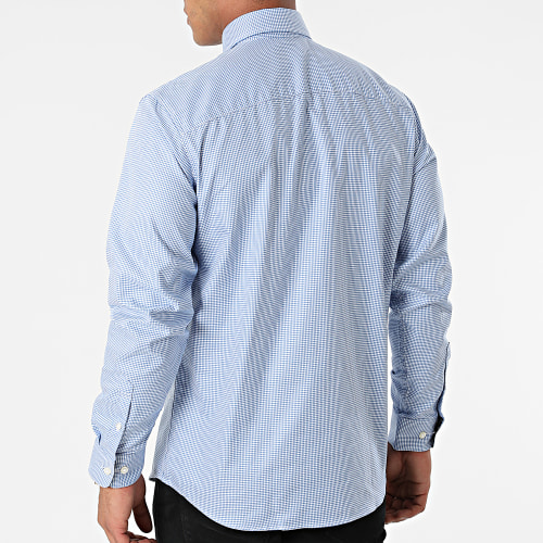 Chemise Manches Longues A Carreaux New Mark Bleu Blanc
