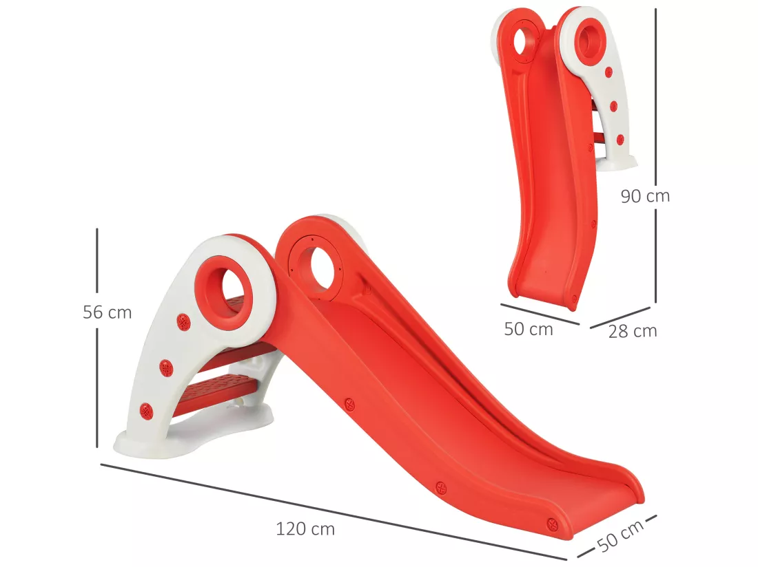 Toboggan enfant pliable 3 à 6 ans usage intérieur extérieur dim. 120L x 50l x 56H cm HDPE rouge