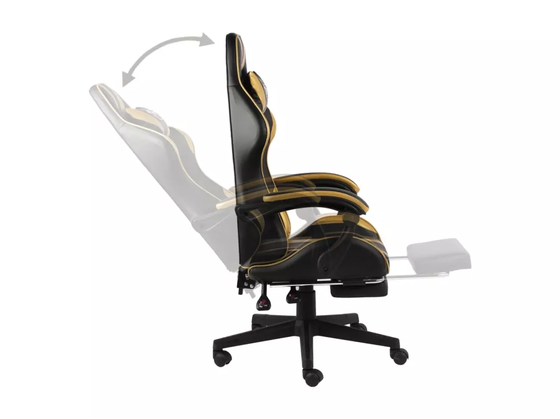 Fauteuil de jeux vidéo avec repose-pied Noir et doré Similicuir