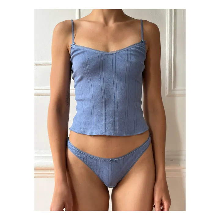 Cou Cou Intimates Top Long Cami Pointelle Coton Bio | Bleu gris