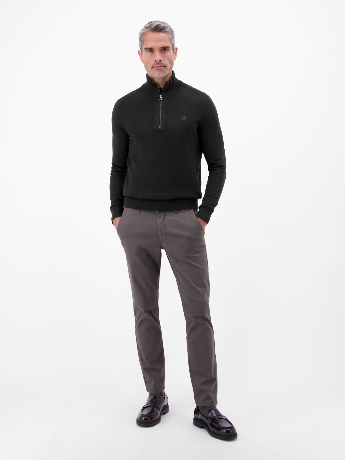 Flachstrickpullover mit Troyerkragen