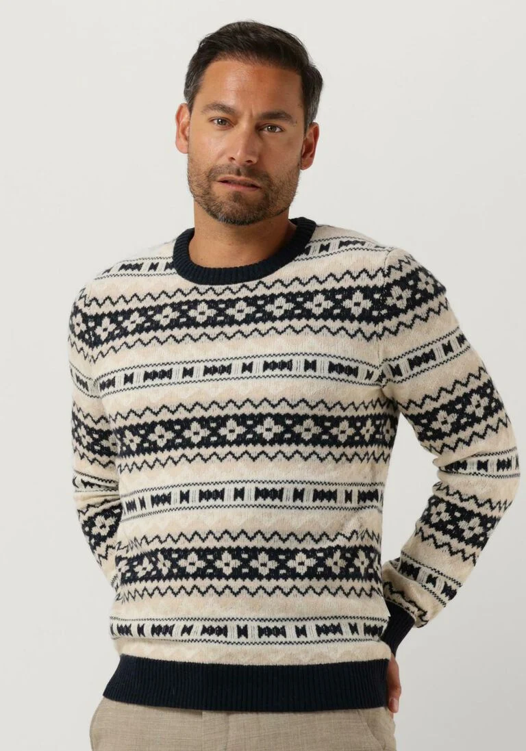 SELECTED HOMME beige selected homme trui faroe ls knit fair isle crew