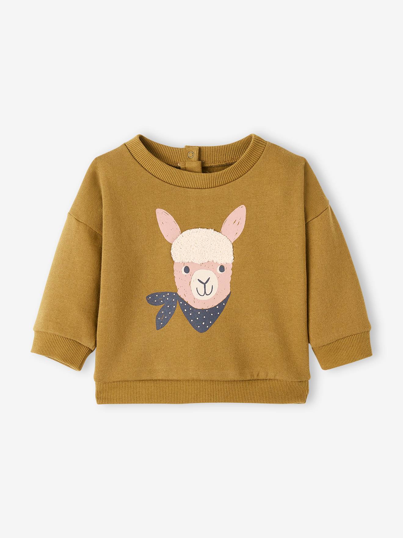 Moletom de lã com estampa de lhama, verde escuro liso ou verde bebê com detalhes.