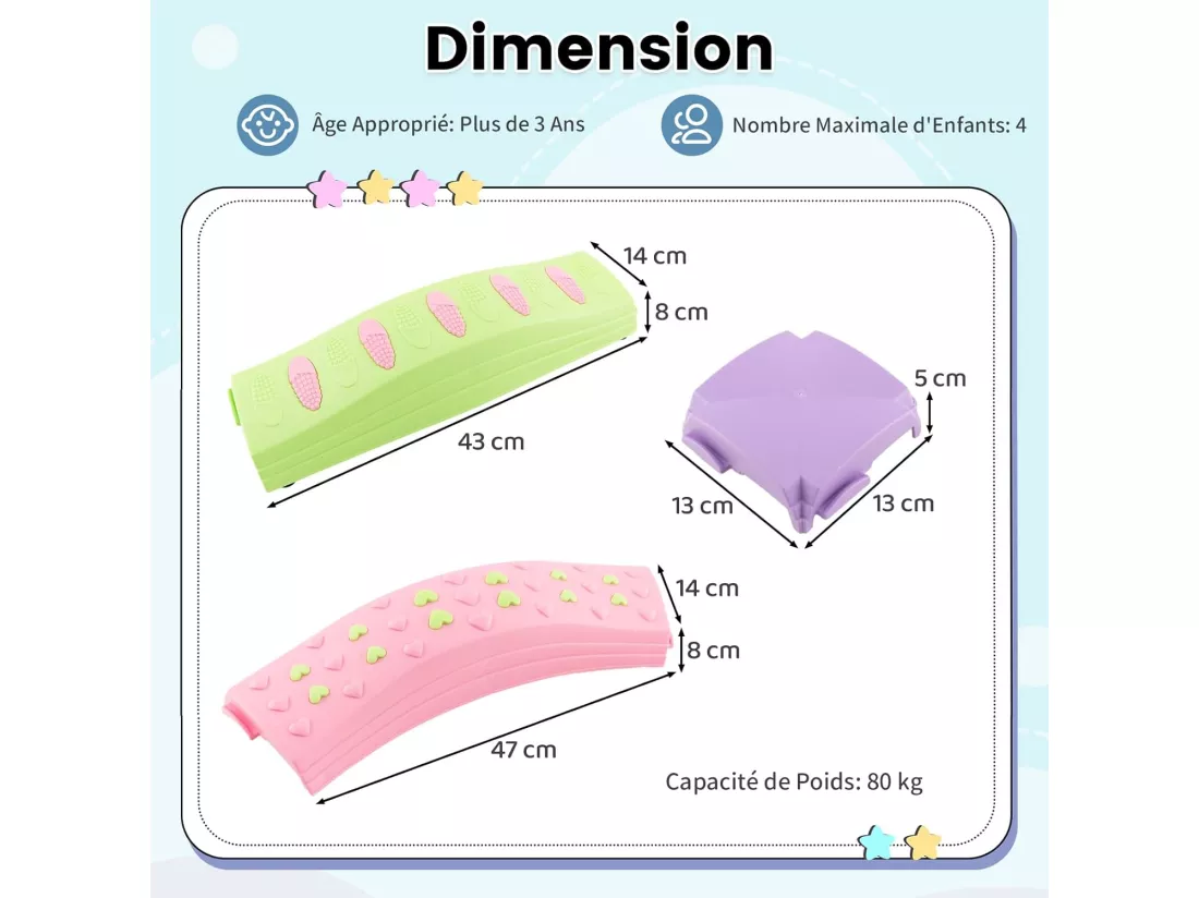 20 Pièces Poutre d'Équilibre Empilable Enfants avec Patin Antidérapant, Tremplins d'Équilibre avec Connexion Ferme Amovible, Charge 80kg pour 4 Enfants de 3 Ans+ (Vert Macaron)
