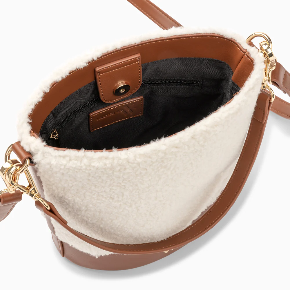Sacs-Sac seau Milou ivoire et camel en faux shearling