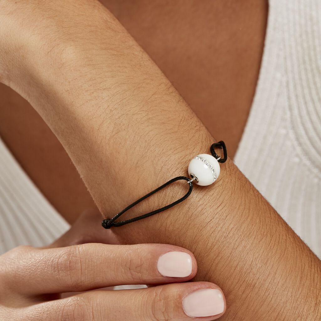 Bracelet Nina Cera Argent Blanc Céramique Et Strass