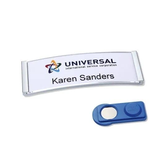 Navneskilt Badgepoint® 68x22 mm, Polar® Classic 20 Medarbejderskiltesæt, skilte med rustfri stålramme, akrylglas og printbare indstik - 5 skilte inkl