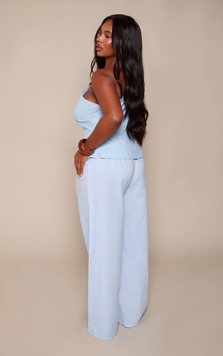 Bleu Clair Pantalon Évasé Texturé Tissé Grande Taille Ensemble Coordonné