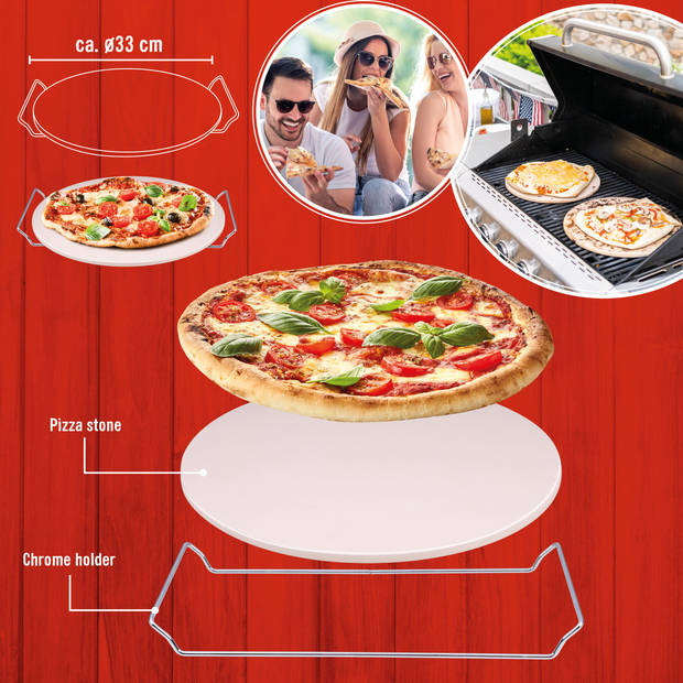 Pizzasteen BBQ - oven - rond - keramiek - 33 cm - met handvaten - Pizzaplaten