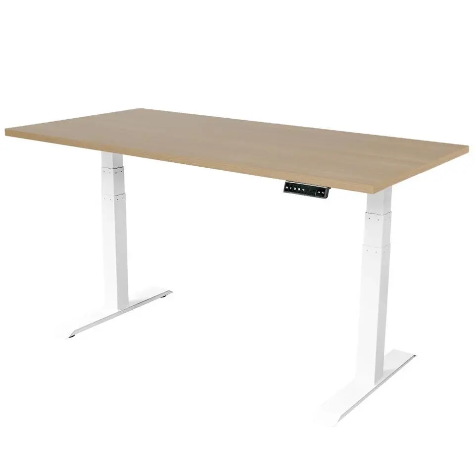 Elektrisch verstelbaar bureau - 180x80 cm - Dual motor - Wit / Eiken