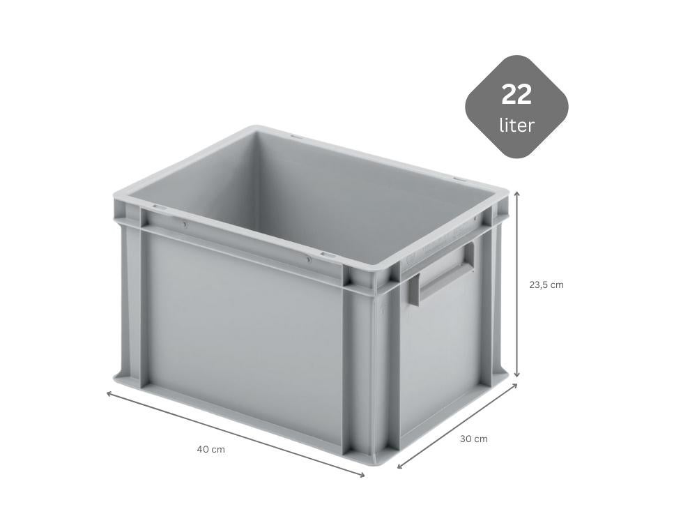 PROREGAL Eurocontainer met gesloten handgreep HxBxD 23,5 x 30 x 40 cm 22 liter Grijs Eurobox Transportbox Transportcontainer Stapelbak