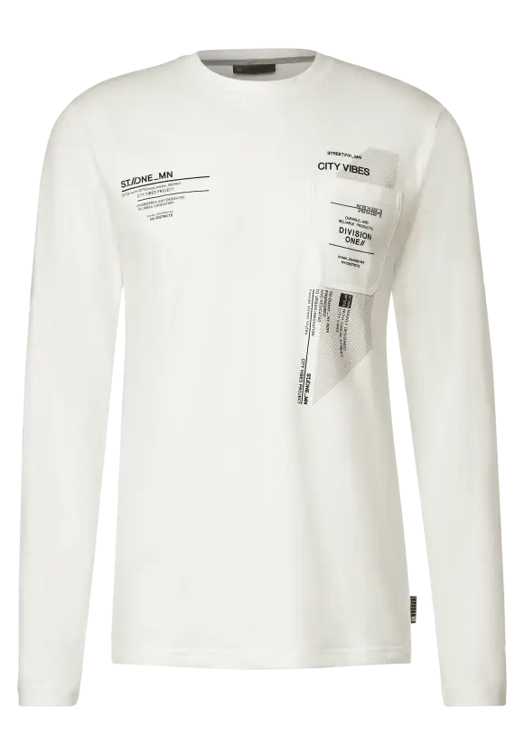 Langarmshirt mit Brustprint - broken white