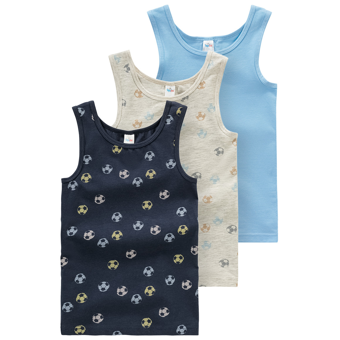 Topolino 3 Jungen Unterhemden mit Bio-Baumwolle hellblau / dunkelblau / creme