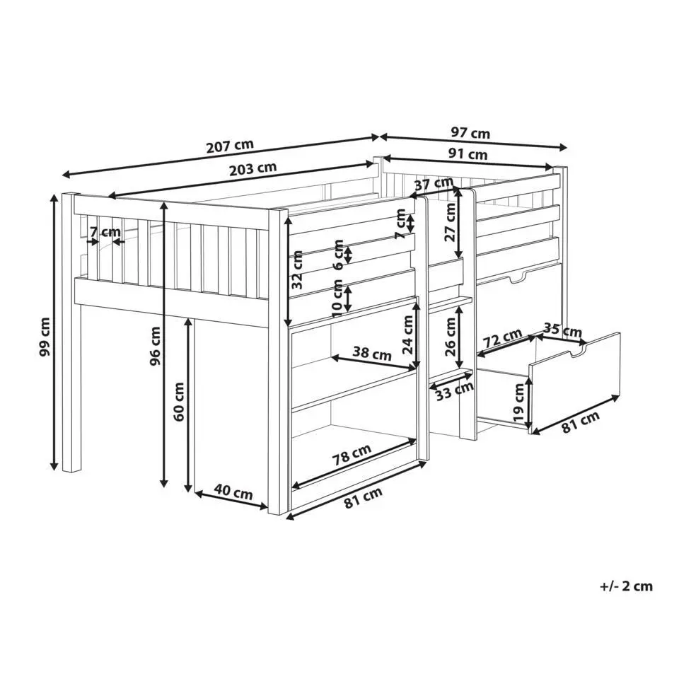 SUSVILLE - Kinderbed - Lichtbruin - 90 x 200 cm - Rubberhout