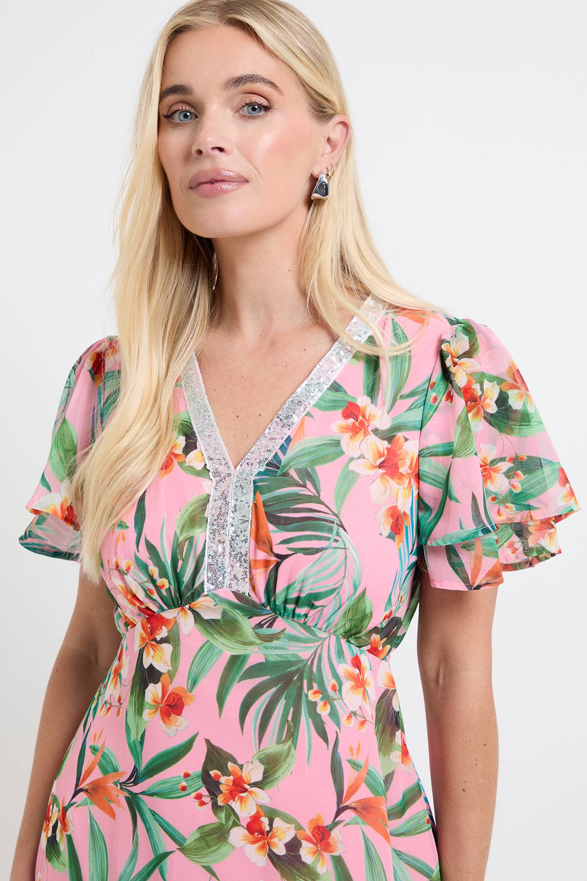 Wallis Robe Midi En Mousseline Florale Avec Sequins Petite Taille