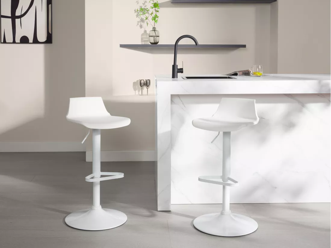 Tabouret de bar - Polypropylène - Hauteur réglable - Coloris blanc - CALAS