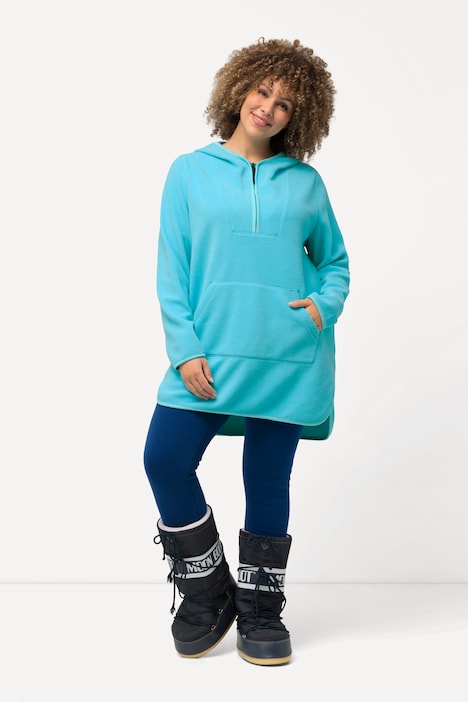 Long-Teddy-Fleecepullover, Kapuze, Zipper, Langarm
