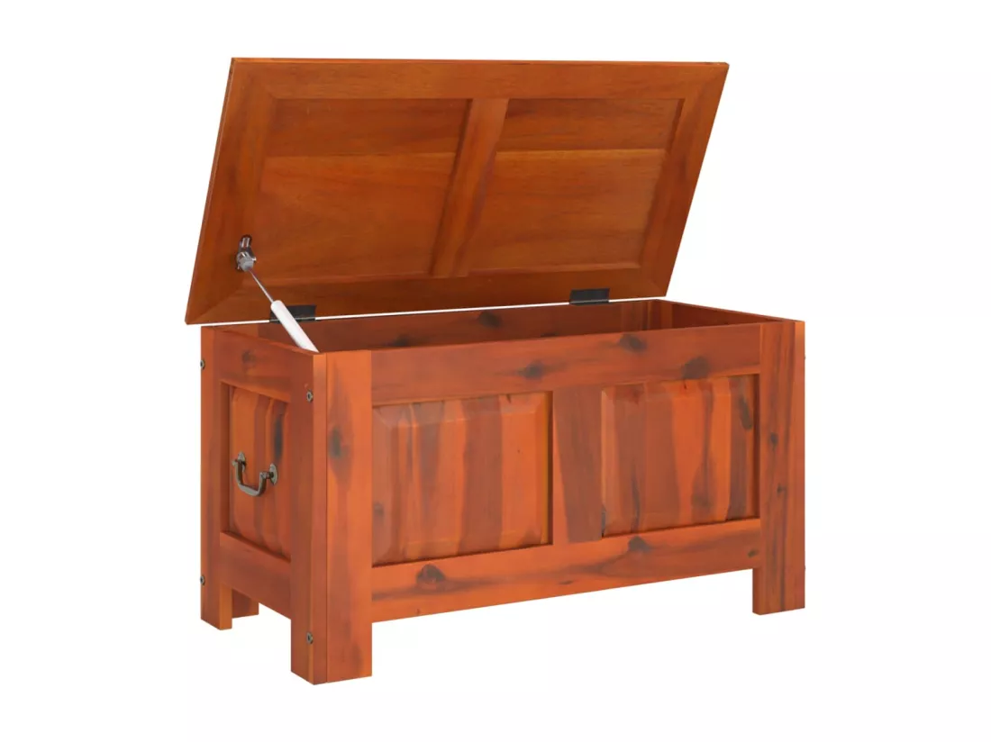 Coffre de rangement avec couvercle marron bois massif d'acacia