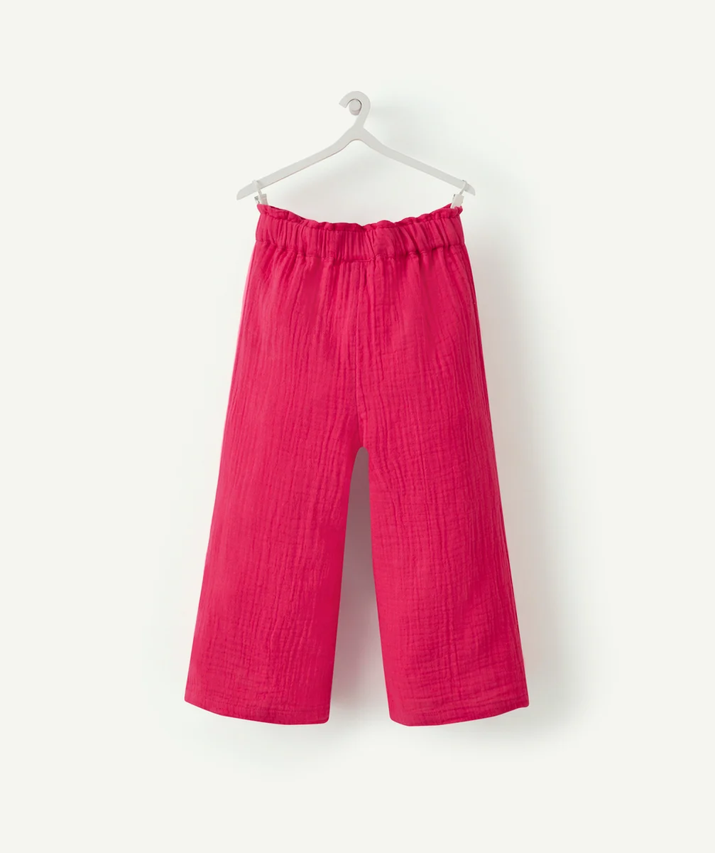 PANTALON FLUIDE ÉVOLUTIF FILLE ROSE EN GAZE DE COTON