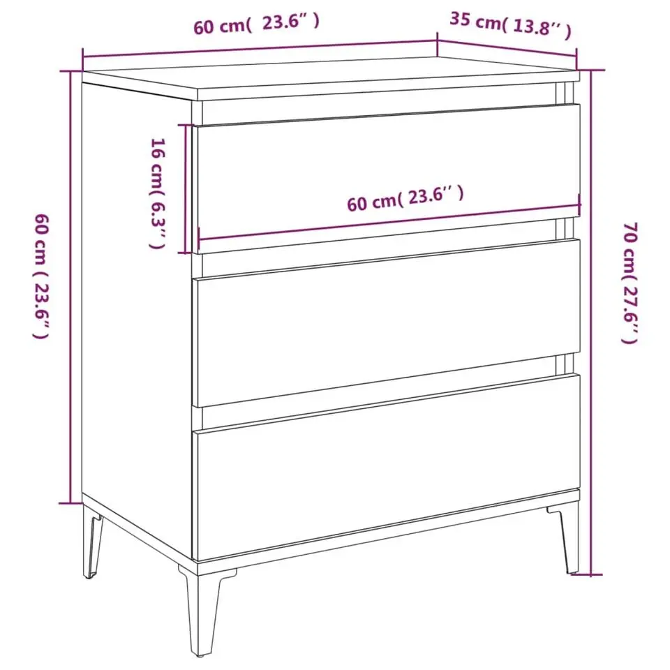 vidaXL - Dressoir met 3 lades - Zwart - Bewerkt hout en metaal- 91x28x75 cm