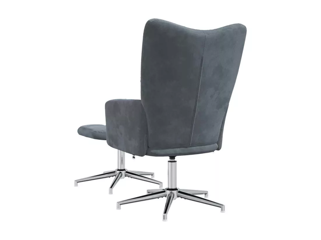 Chaise de relaxation avec tabouret Gris foncé Velours