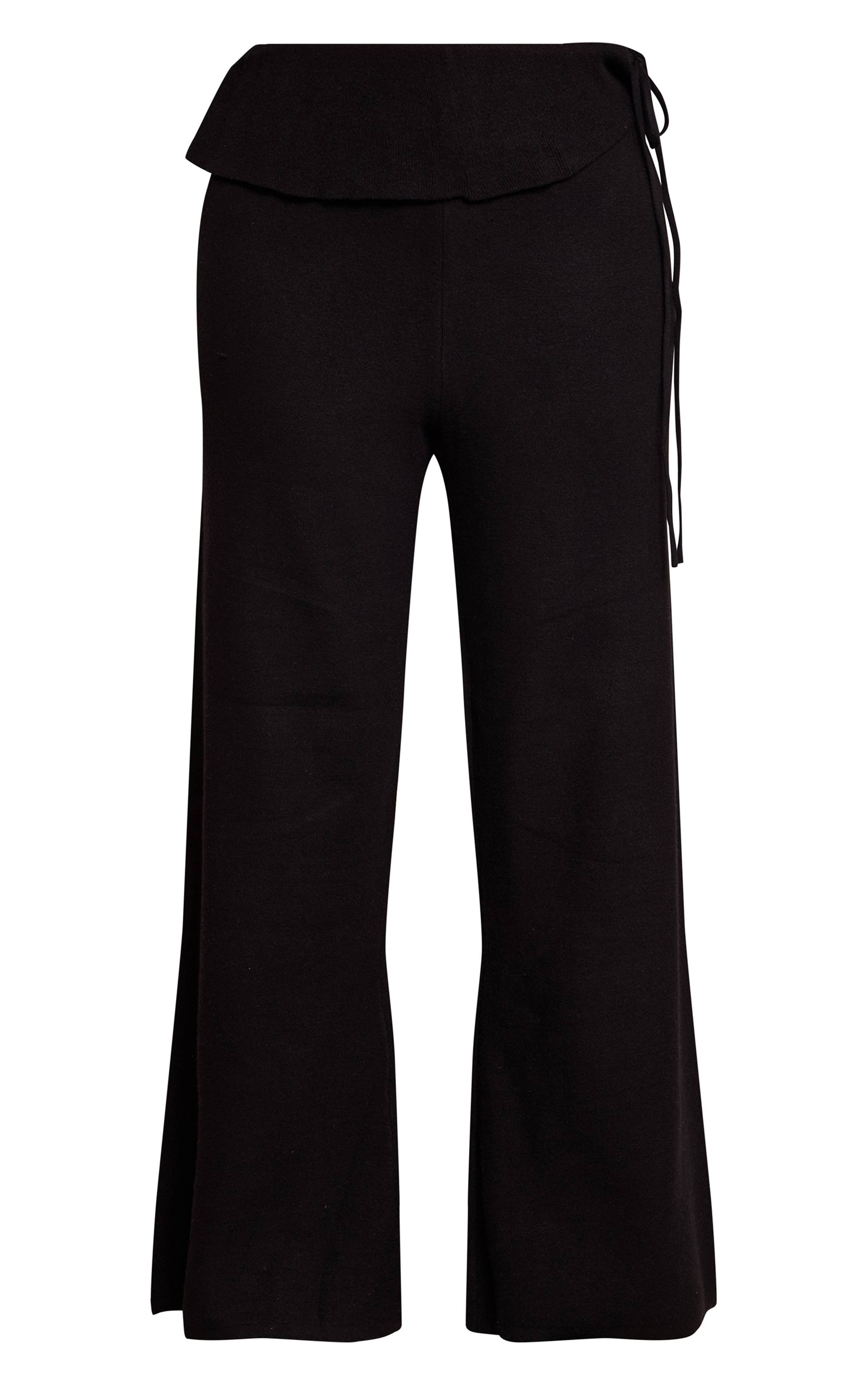 Noir Pantalon Large En Maille Avec Taille Repliée Et Liens Latéraux Plus