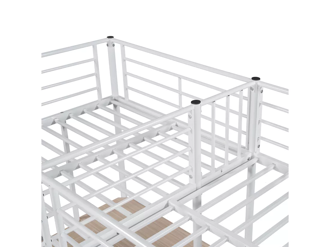 Lit mezzanine - 2 lits 90x200 cm - 2 bureaux sous le lit - Blanc