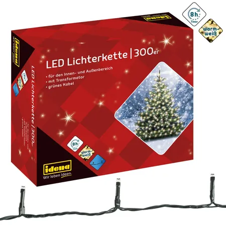 Idena LED Lichterkette für innen und außen mit 300 LED's, warmweiß