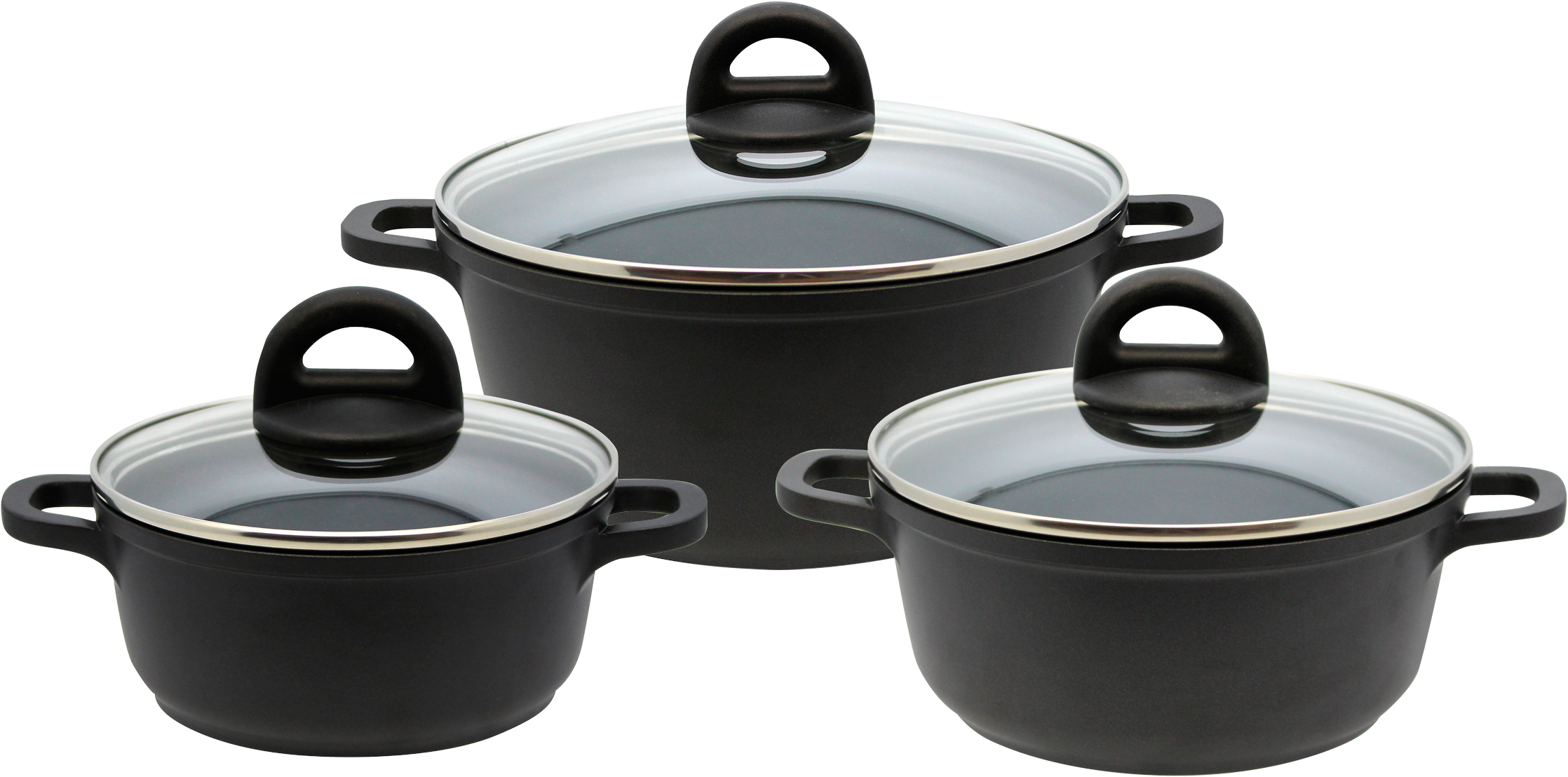 Elo Basic Topf-Set »Black« Set, 3 Töpfe mit Deckel, 6 Stk. tlg. Aluminiumguss