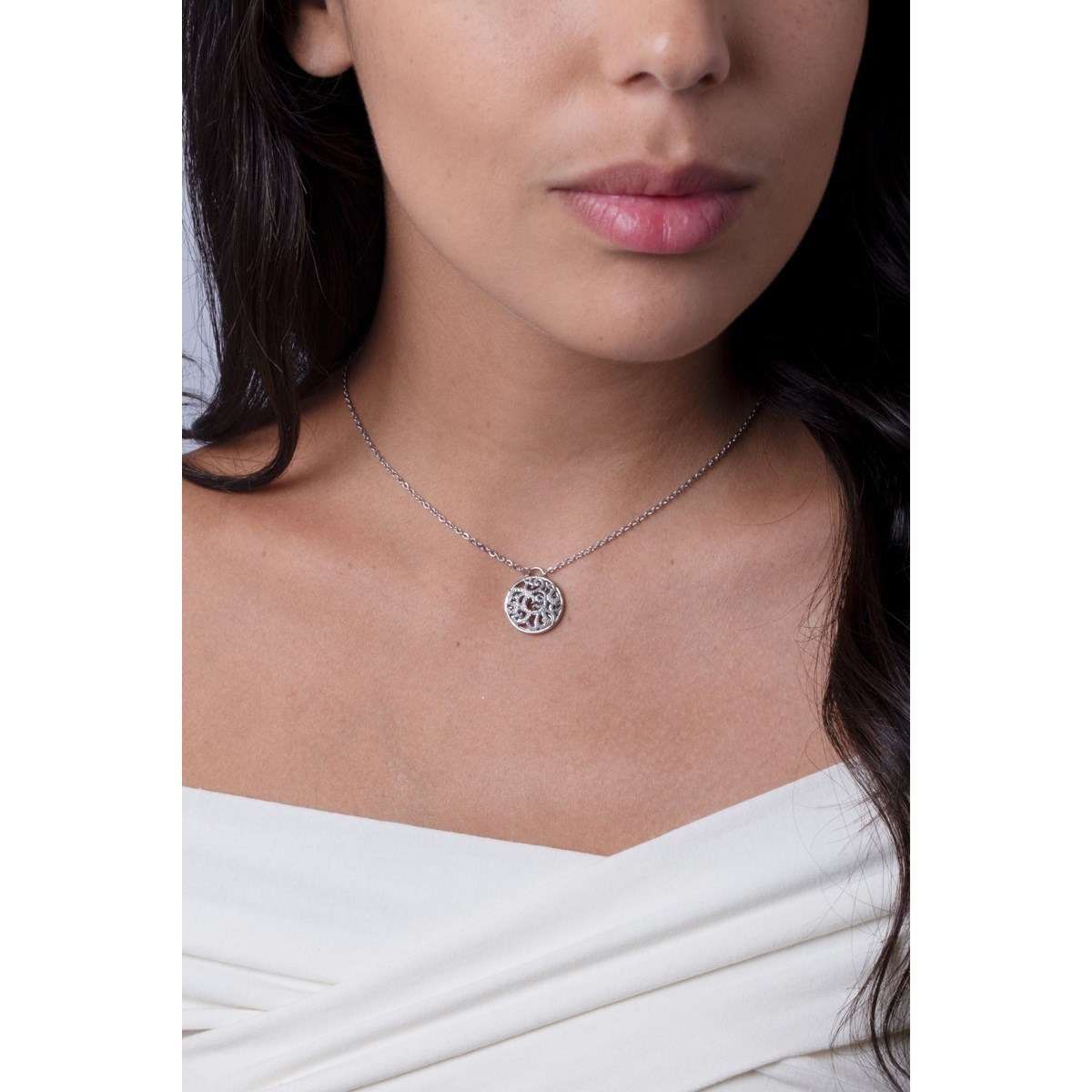 Collier mono-motif en Acier 316L - blanc brillant