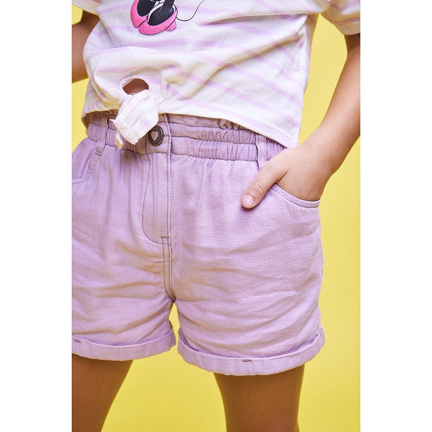 Short taille haute uni en coton fantaisie pour fille - Rose