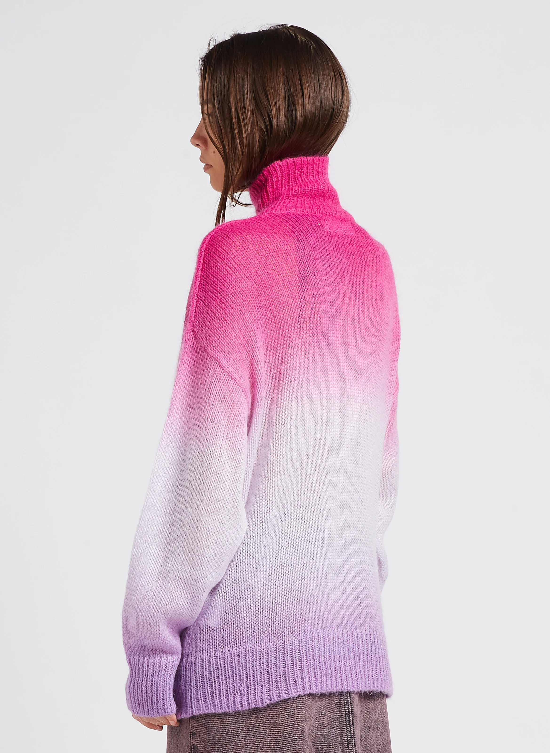 JULIETTE - Pull ample à col montant en laine mélangée tie and dye | Rose