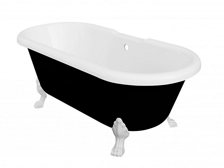 Baignoire îlot adossée noir 170 x 80 cm GoodHome Emba + lot de 4 pieds blanc
