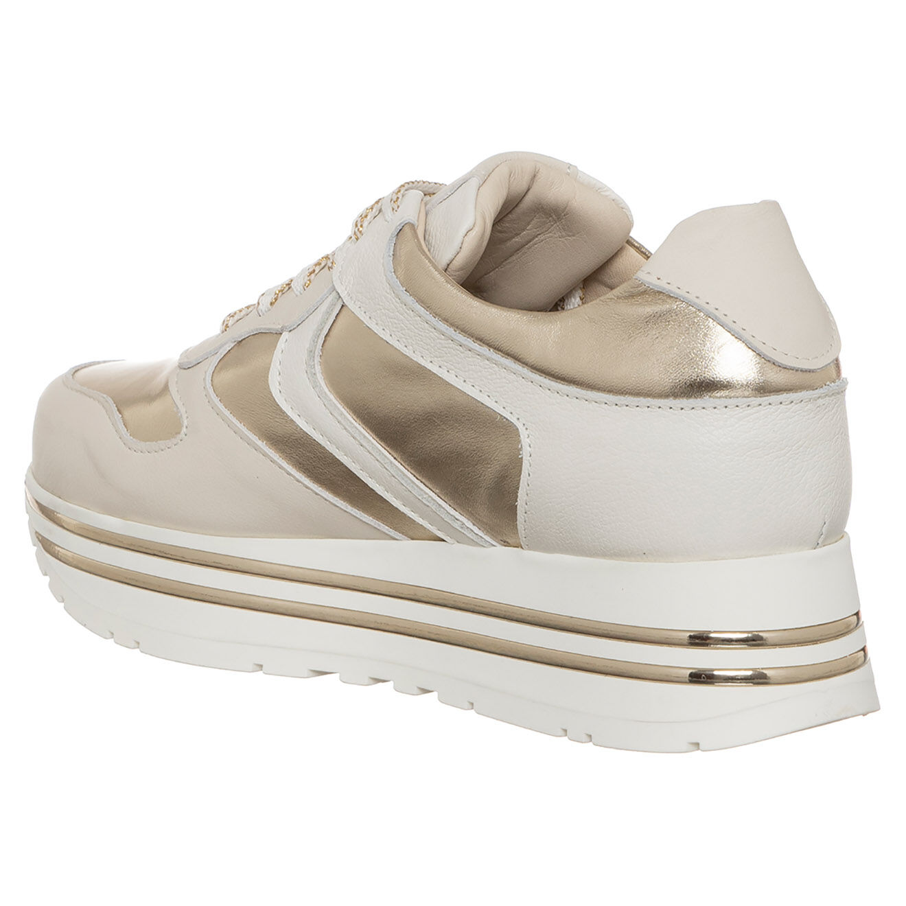 Loretta Pettinari Sneakers en Cuir Iris beige/doré