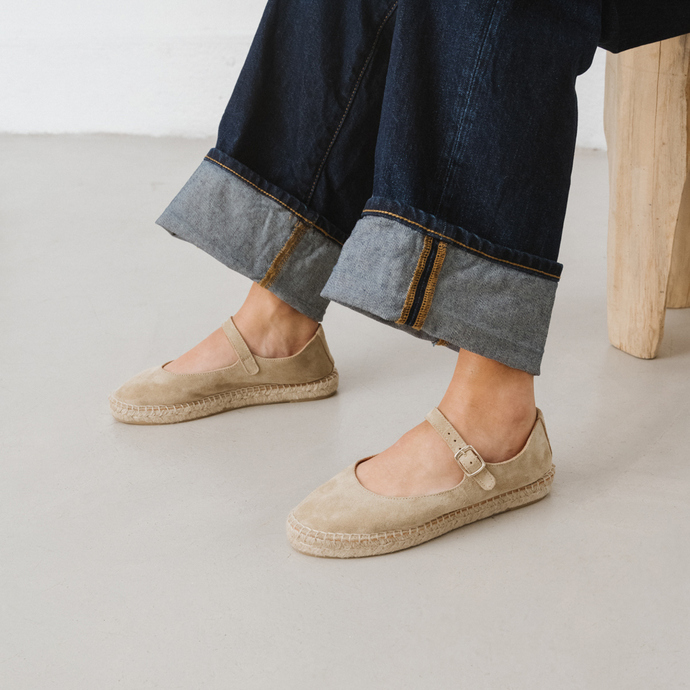 Espadrilles à bouts ronds  en croute beige