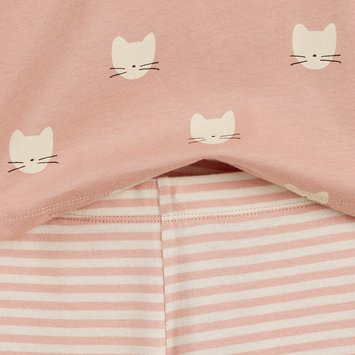 COLEÇÃO LA REDOUTE<br>Conjunto de 2 pijamas de algodão, estampa de gato e listras