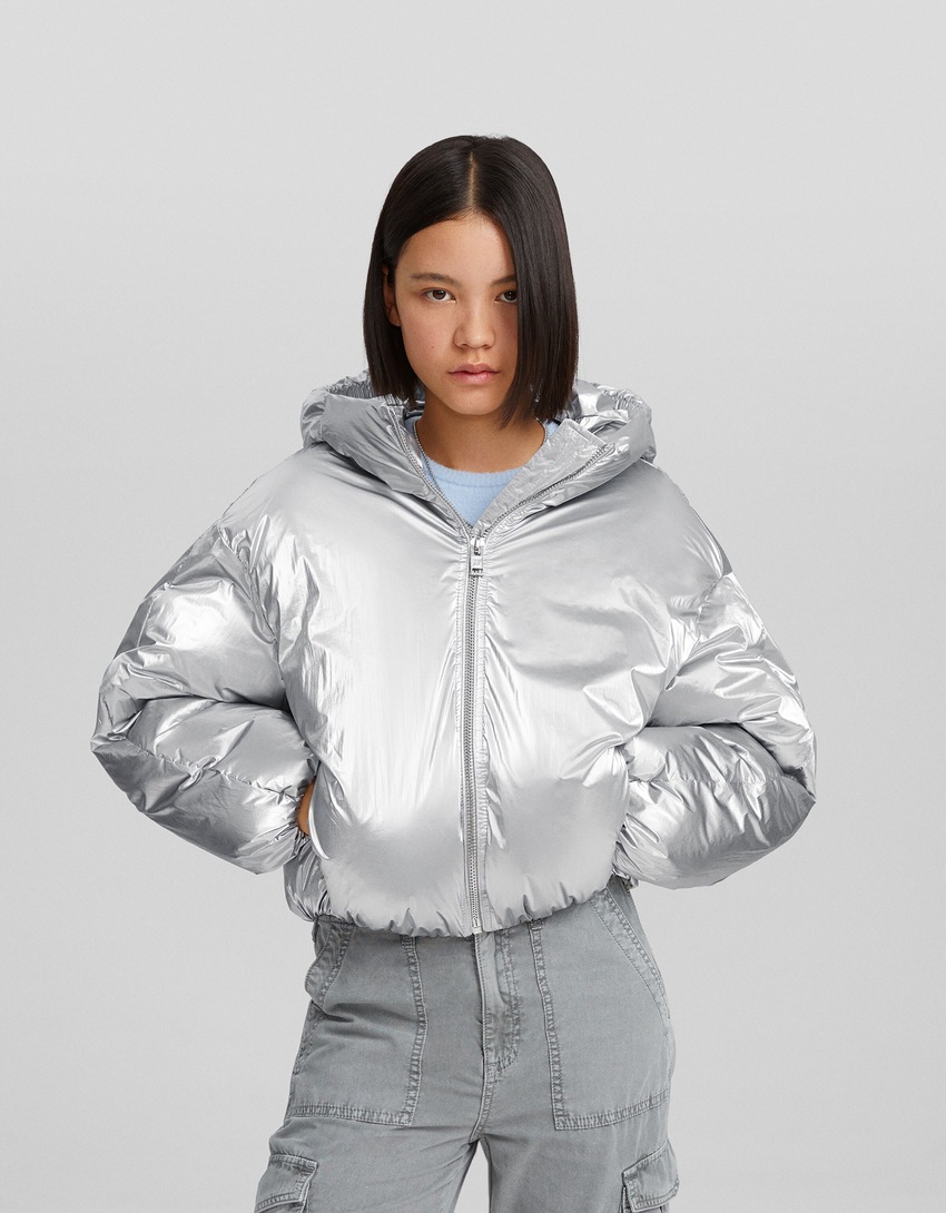 Jaqueta puffer metálica