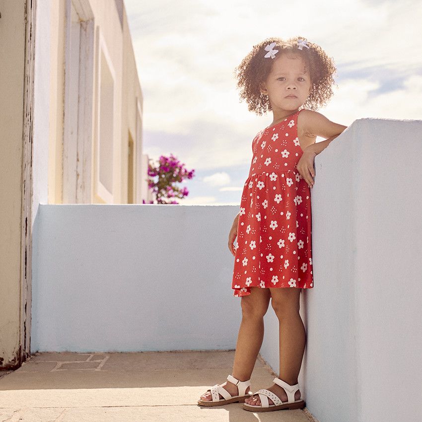 Robe sans manches imprimé fantaisie pour bébé fille - Rouge
