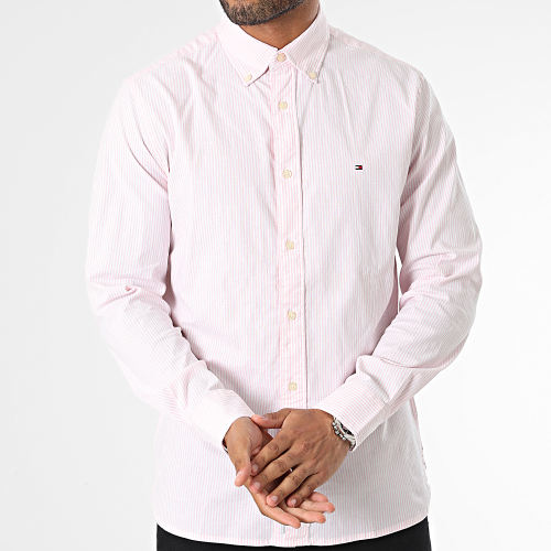 Chemise Manches Longues A Rayures 1985 Flex Oxford Stripe 0935 Blanc Rose