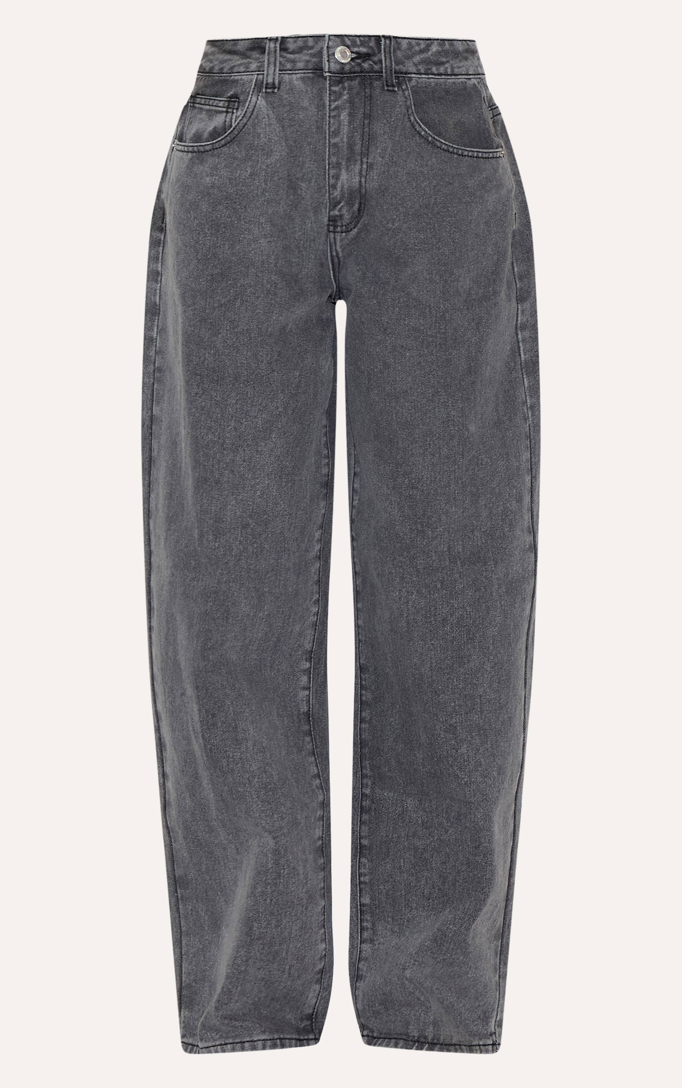 Washed Grey Jean Boyfriend À Taille Basse Dans Le Dos