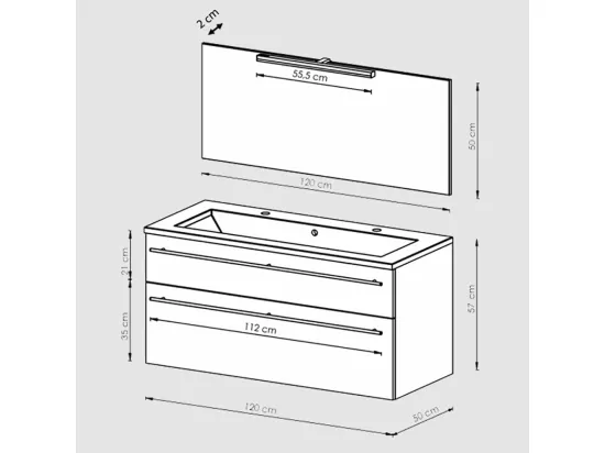 Meuble sous-vasque 120cm + vasque + miroir + éclairage MAIA / Décor Chêne clair grisé