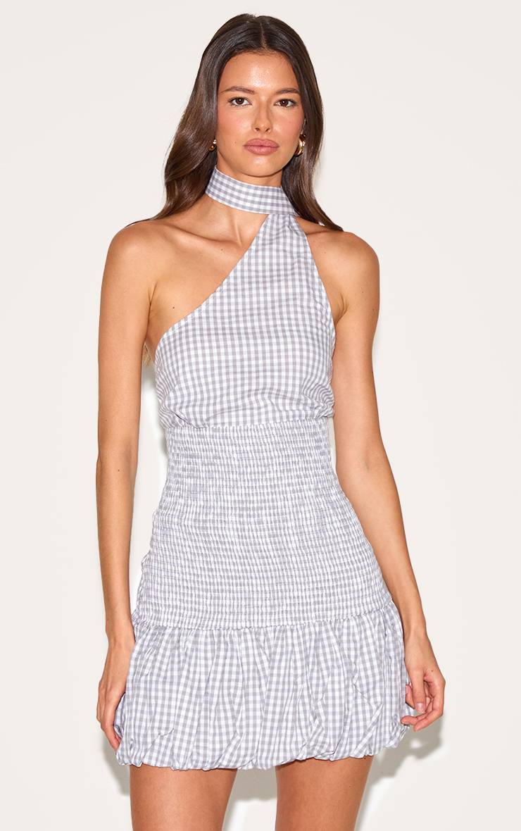 Gris Robe Mini Bouffante Froncée