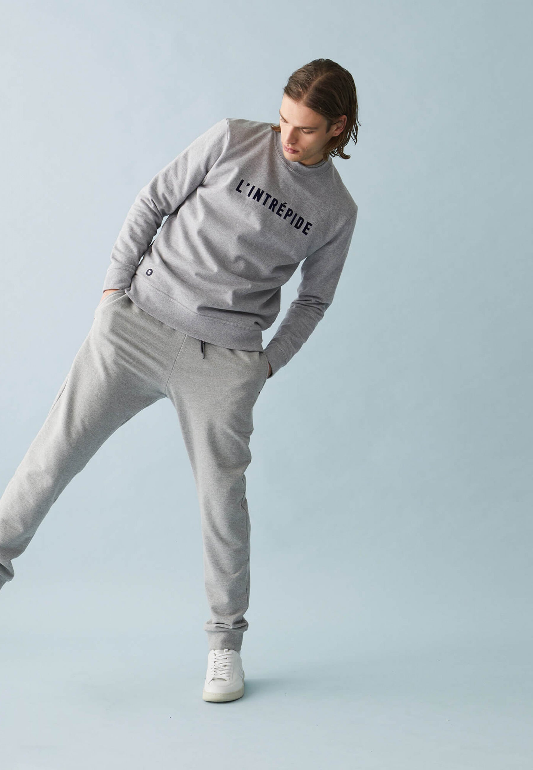 Sweat-shirt en molleton gratté-Barthe Gris Chiné