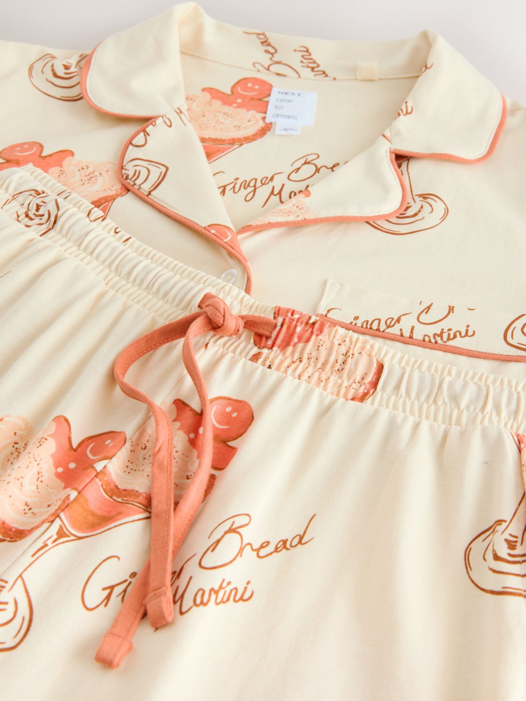 Ecru peperkoek - Pyjama met knopen en jerseystof