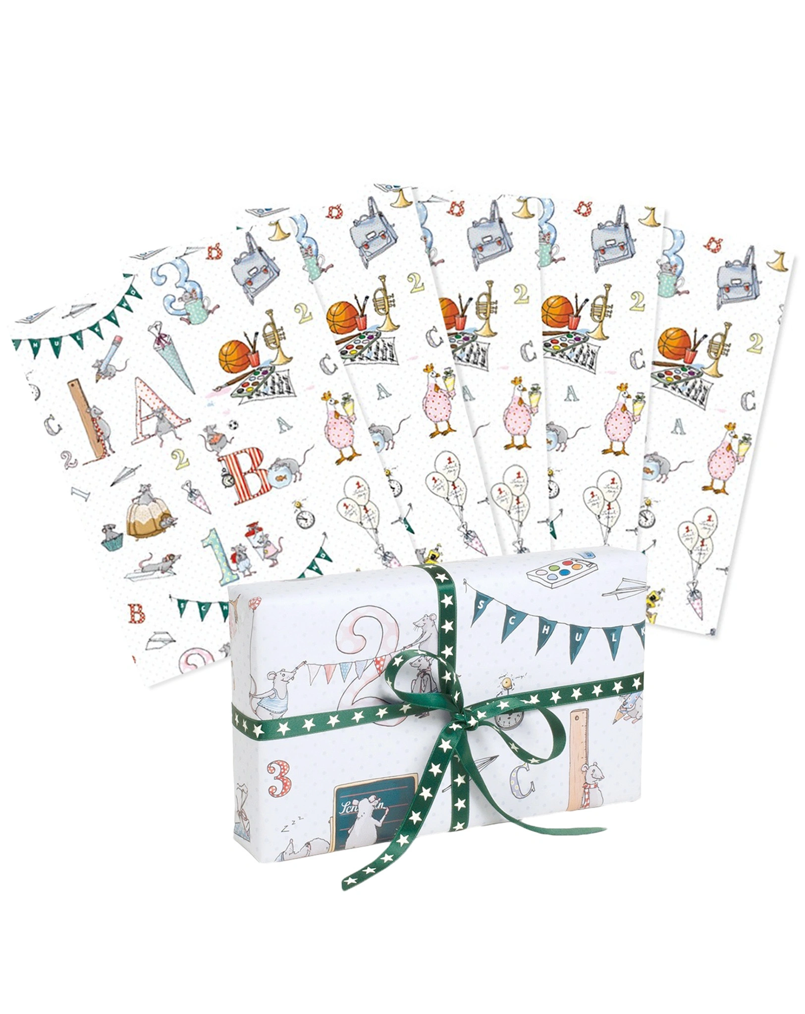 Geschenkpapier SCHULANFANG (69x49 cm) 5er-Set in bunt