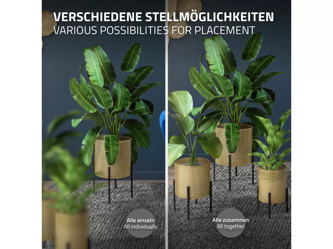 ML-Design Support pour fleurs, set de 3 pièces noir et or, en acier, support pour plantes en métal, support pour pots de fleurs avec cache-pot, support pour pots de fleurs 3 pièces, pots de plantes, colonne pour fleurs, tabouret pour plantes.